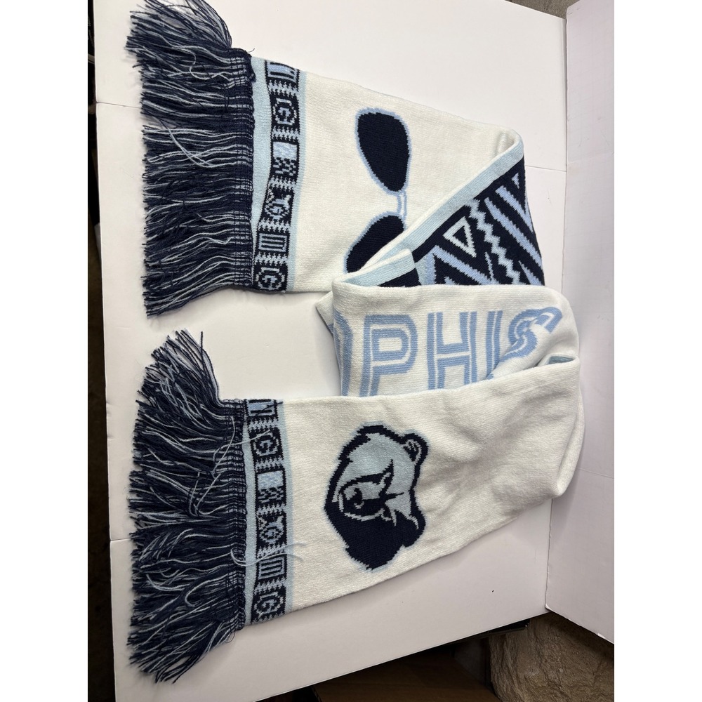 Memphis Grizzlies NBA Fan Scarf Blue White Reversible Knit Fringe BWM Global